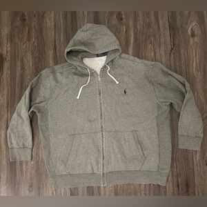 Men’s Polo Ralph Lauren Grey/Black Logo Full Zip Fleece Hoodie Jacket- Size 3XB